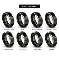 font options for inside engraving on black & gray orion constellation rings
