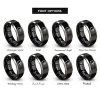 font options for inside engraving on black & silver osprey rings
