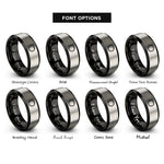 font options for inside engraving on black & silver ouroboros serpent rings