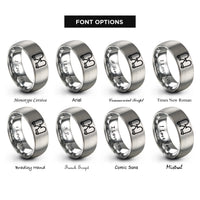 font options for inside engraving on silver oven mitt pair rings