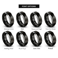 font options for inside engraving on black & grey overhead crane rings