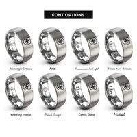 font options for inside engraving on gray overland shield compass rings