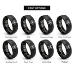 font options for inside engraving on black overlapping circles pattern rings