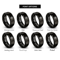 font options for inside engraving on black overlapping circles pattern rings