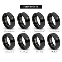 font options for inside engraving on black overlapping circles pattern rings