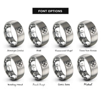 font options for inside engraving on gray overlapping circles pattern rings