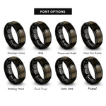 font options for inside engraving on gunmetal & black overlapping circles pattern rings