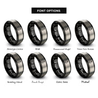 font options for inside engraving on black & grey owl crescent rings