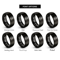 font options for inside engraving on black owl crescent rings