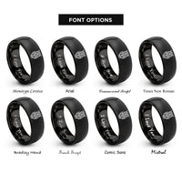 font options for inside engraving on black owl dot eyes rings
