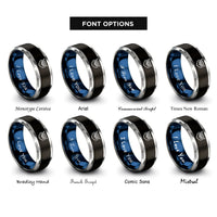 font options for inside engraving on black & blue & gray owl eyes rings