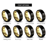 font options for inside engraving on black & gold owl owlet rings