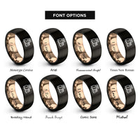 font options for inside engraving on black & rose gold owl owlet rings
