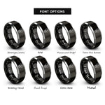 font options for inside engraving on black & silver pacifier heart rings