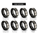 font options for inside engraving on black & grey packraft top view rings