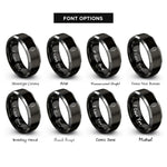 font options for inside engraving on black & silver packraft top view rings