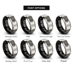 font options for inside engraving on black & silver packraft top view rings