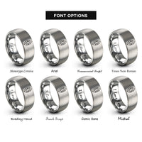 font options for inside engraving on silver packraft top view rings