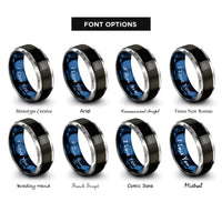 font options for inside engraving on black & blue & gray pad knobs rings