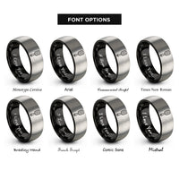 font options for inside engraving on black & grey paddle brush rings