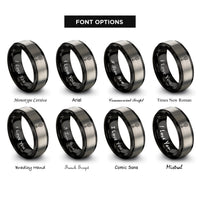 font options for inside engraving on black & grey paddle brush rings