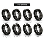 font options for inside engraving on black & gray paddle brush rings