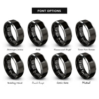 font options for inside engraving on black & gray paddle brush rings