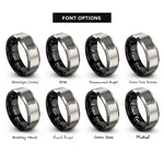font options for inside engraving on black & silver paddle brush rings