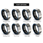 font options for inside engraving on black & blue & gray paddle icons rings