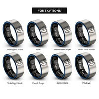 font options for inside engraving on black & blue & gray paddle icons rings