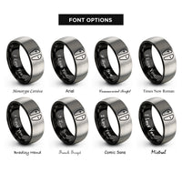 font options for inside engraving on black & gray paddle icons rings