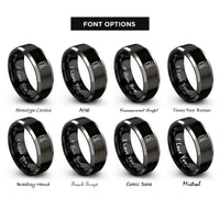 font options for inside engraving on black & silver paddleboard paddle rings