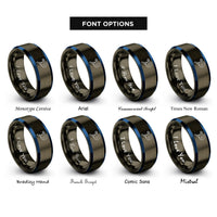 font options for inside engraving on gunmetal & blue padel ball racket rings