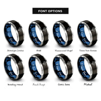 font options for inside engraving on black & blue & gray padel racquets rings