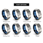 font options for inside engraving on blue & gray padel racquets rings