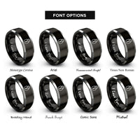 font options for inside engraving on black & silver padlock rings