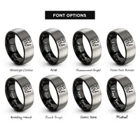 font options for inside engraving on black & grey painter silhouette rings
