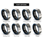 font options for inside engraving on black & blue & gray palm island stamp rings