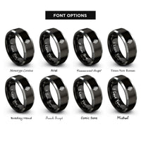 font options for inside engraving on black & gray palm leaf rings