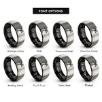 font options for inside engraving on black & grey palm tree rings