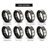 font options for inside engraving on black & silver palm tree rings