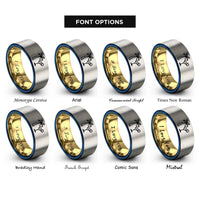 font options for inside engraving on gold & blue & silver palm tree cocktail rings