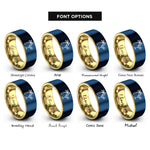 font options for inside engraving on gold & blue palm tree cocktail rings