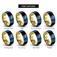 font options for inside engraving on gold & blue palm tree cocktail rings