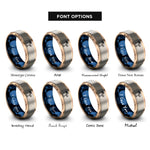 font options for inside engraving on rose gold & blue & gray palm tree cocktail rings