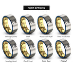 font options for inside engraving on gold & blue & gray palm tree sunset rings