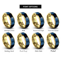 font options for inside engraving on gold & blue palm tree sunset rings