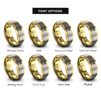 font options for inside engraving on gold & gray palm tree sunset rings