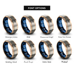 font options for inside engraving on rose gold & blue & gray palm tree sunset rings