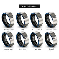 font options for inside engraving on black & blue & grey palomar knot hook rings
